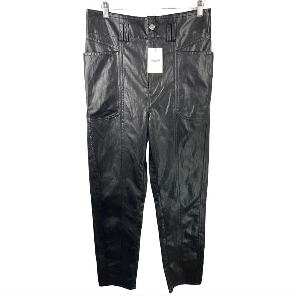 NEW Isabel Marant Etoille Black Tessini Faux Leather Straight Pants Size 36 - Picture 8 of 11